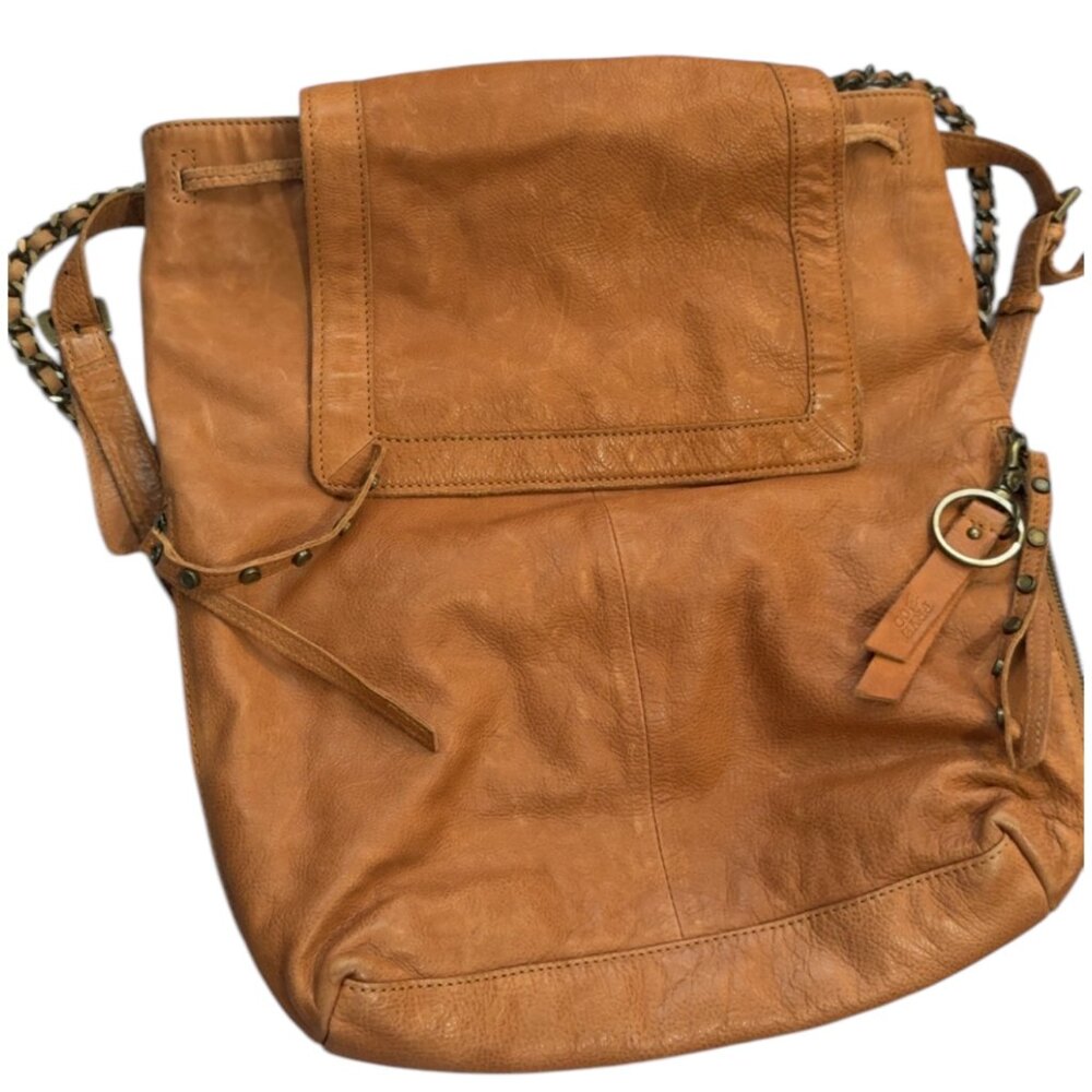 SOLD Frye And Co Genuine Leather Large Backpack Tan Chain Strap (BASICALLY NEW!)